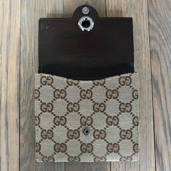Gucci Eclipse GG Signature Logo Print Canvas & Leather Trifold Wallet Brown - Picture 4 of 16